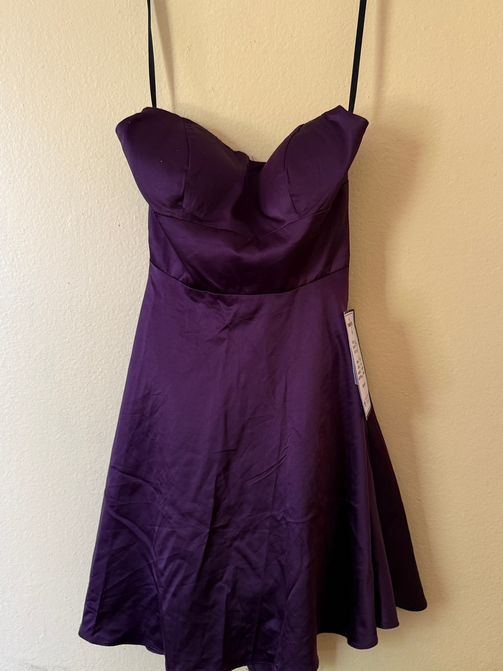 B Darlin Purple Satin Sweetheart Mini Dress with Spaghetti Straps
